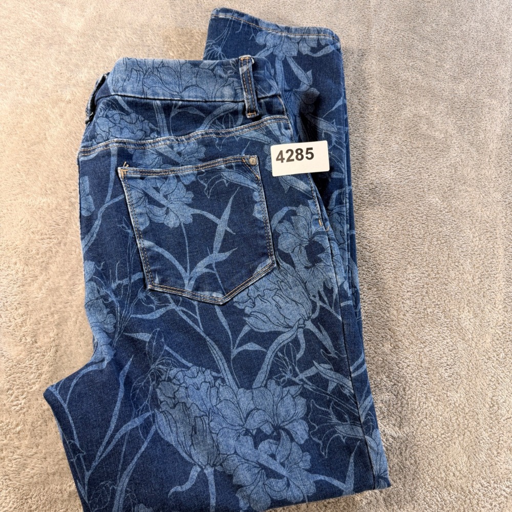 Chico's Girlfriend Slim Leg Ankle Jeans Womens 0.5 Blue Floral Perfect Stretch